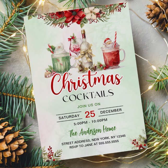 Cocktails Festliche Getränke Weihnachts-Party Einladung (Von Creator hochgeladen)