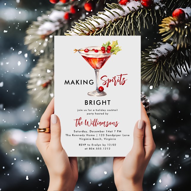 Cocktails Festliche Getränke Weihnachts-Party Einladung (Making Spirits Bright - Holiday Party Invitation)