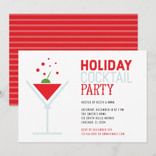 Cocktails Festliches Weihnachtsfest Party Einladung (Vorne/Hinten)