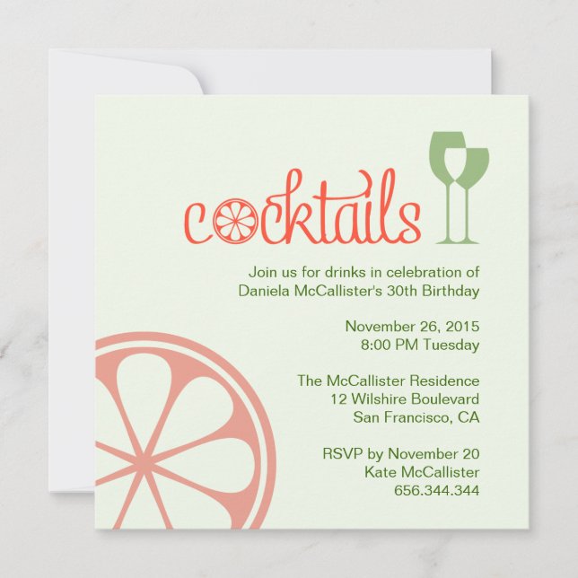 Cocktails Fête Anniversaire Invitation (Devant)