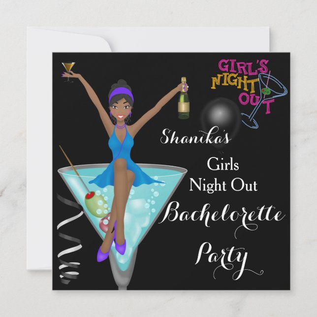 Cocktails für Afroamerikaner Junggeselinnen-Abschi Einladung (Vorderseite)