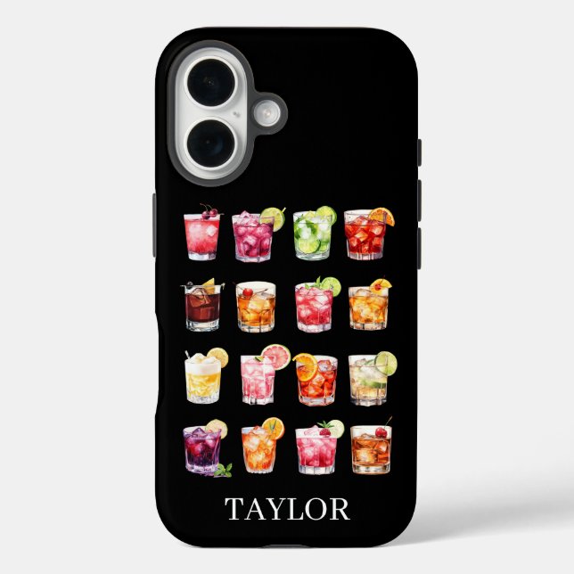 Cocktails Galore Monogrammed iPhone 16 Hülle (Rückseite)