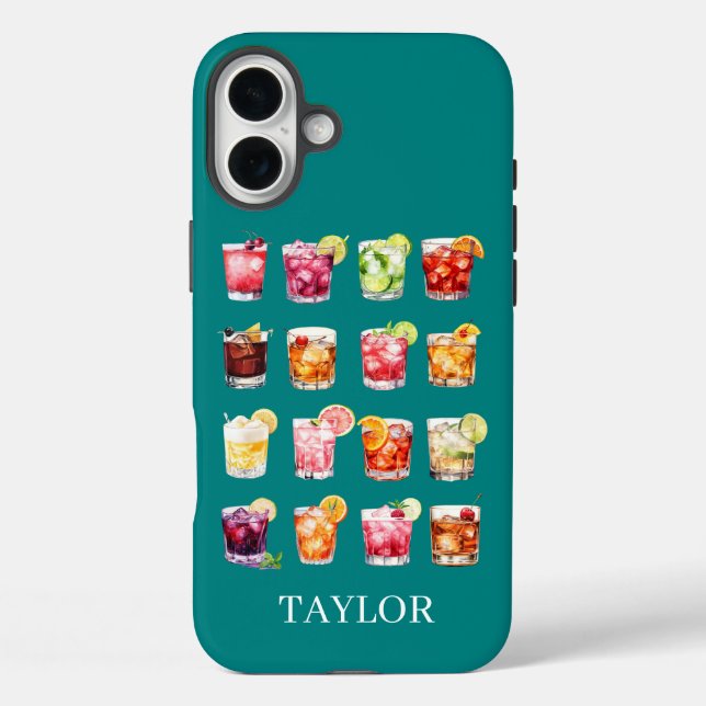 Cocktails Galore Monogrammed iPhone 16 Plus Hülle (Rückseite)