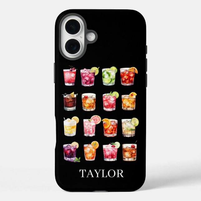 Cocktails Galore Monogrammed iPhone 16 Plus Hülle (Rückseite)