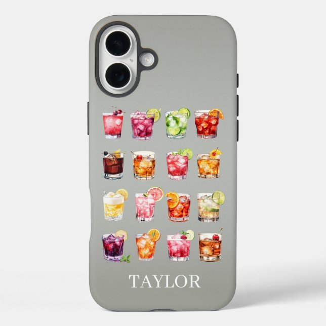 Cocktails Galore Monogrammiert iPhone 16 Plus Hülle (Rückseite)