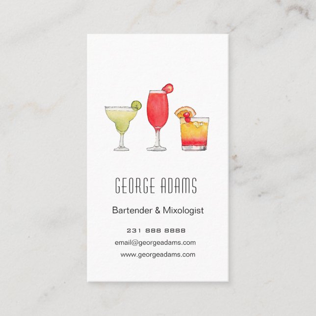 Cocktails Gemischte Getränke Aquarell Barkeeper Bu Visitenkarte (Vorderseite)