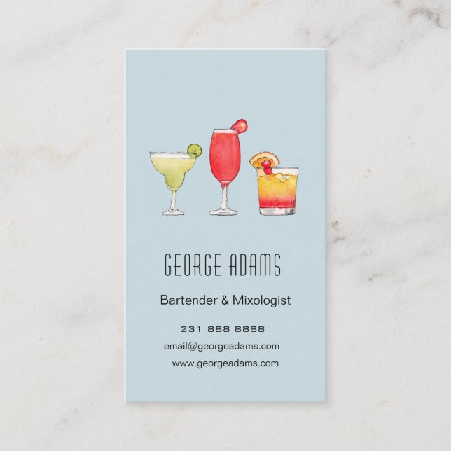 Cocktails Gemischte Getränke Aquarell Barkeeper Visitenkarte (Vorderseite)