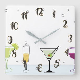 Cocktails Getränke Sprudelnd Alkohol Wein Glas Küc Quadratische Wanduhr