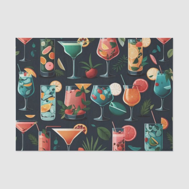 Cocktails Getränkemuster. Alkoholische Getränke Seidenpapier (Vorderseite)