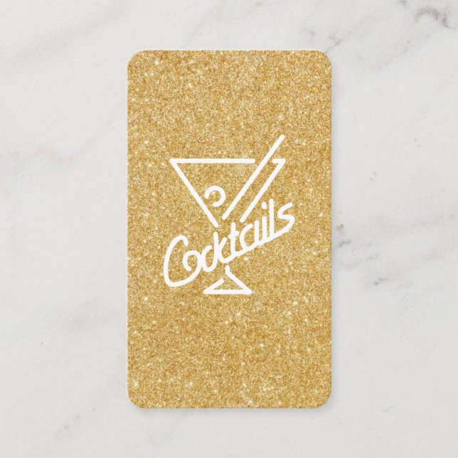 Cocktails / Glamour Gold Glitzer Visitenkarte (Vorderseite)