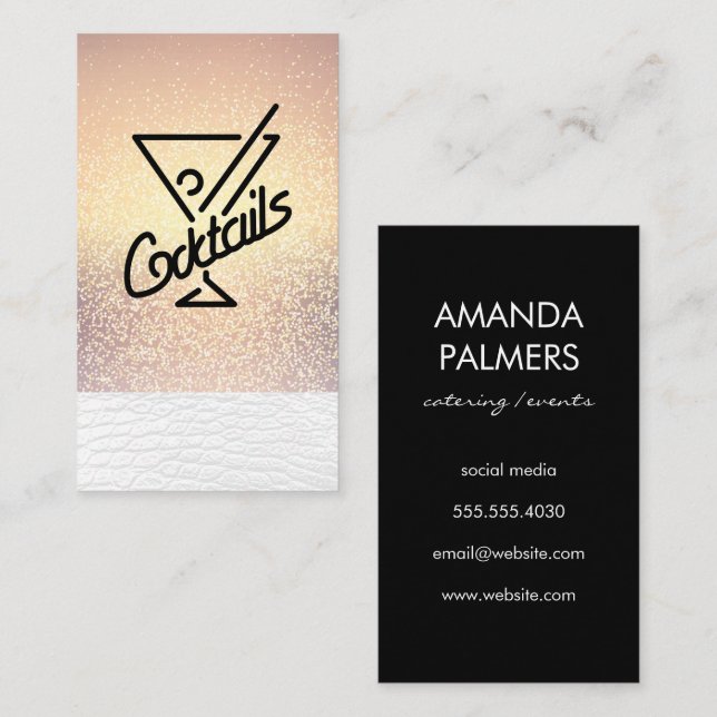Cocktails / Glamour Gold Glitzer Visitenkarte (Vorne/Hinten)