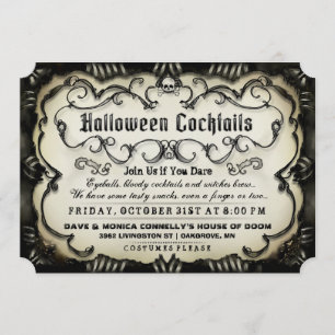 Cocktails Halloween Gothique Noir & Tan Invitation
