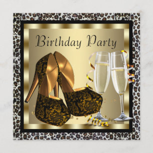 Cocktails High Heels Schuhe Frau Leopard Geburtsta Einladung