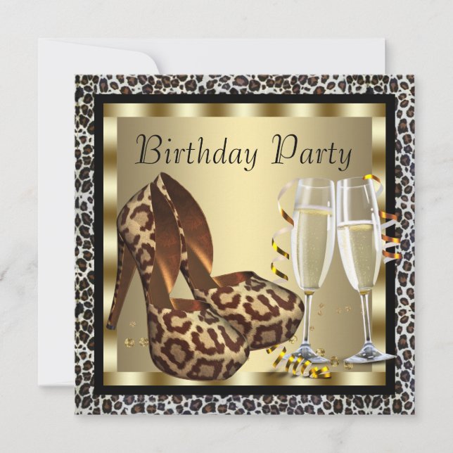 Cocktails Hochhaushose Frauen Leopard Geburtstag Einladung (Vorderseite)