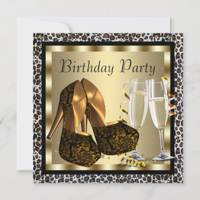 Cocktails Hochhaushose Frauen Leopard Geburtstag Einladung (Vorderseite)