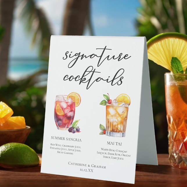 Cocktails Hochzeitsmenü auf der Poolseite Tischaufsteller (Von Creator hochgeladen)