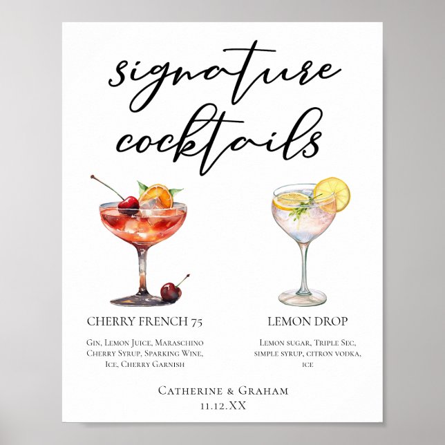 Cocktails Hochzeitsmenü für erfrischende Fruchtsig Poster (Vorne)