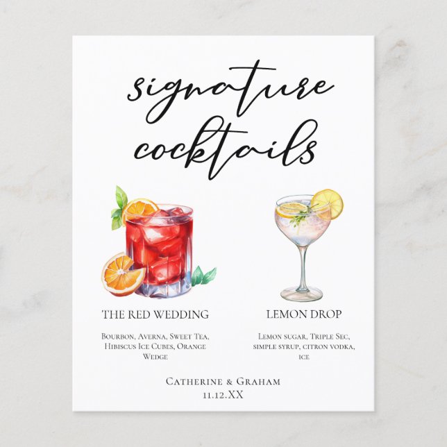 Cocktails Hochzeitsmenü mit süßen Signaturen (Vorderseite)