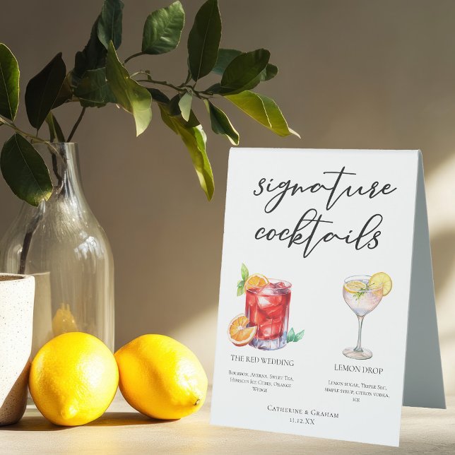 Cocktails Hochzeitsmenü mit süßen Signaturen Tischaufsteller (Von Creator hochgeladen)
