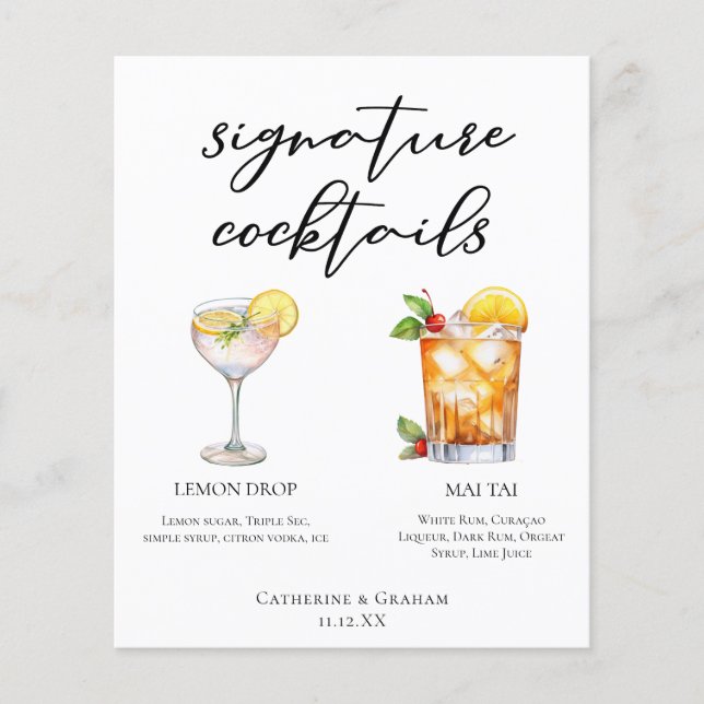 Cocktails Hochzeitsmenü mit süßen und kargen Unter (Vorderseite)