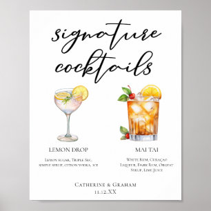 Cocktails Hochzeitsmenü mit süßen und kargen Unter Poster