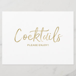 "Cocktails" Hochzeitsschild Stylisch Golden Einladung