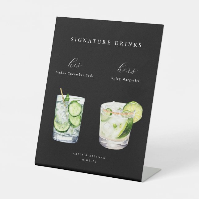 Cocktails Hochzeitssignatur Drinks Sockelschild (Vorderseite)