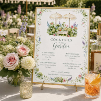 Cocktails im Garten Botanischer Bar-Menü-Schilder Poster