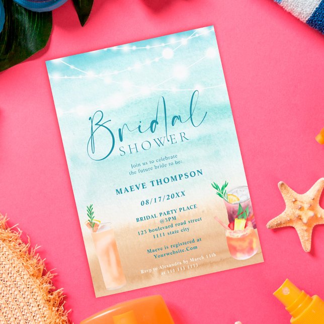 Cocktails im Sommer Brautparty an Strandketten Einladung (Von Creator hochgeladen)