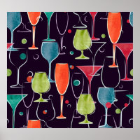 Cocktails in Aquarellfarbe, farbenfrohe Vintage Mu