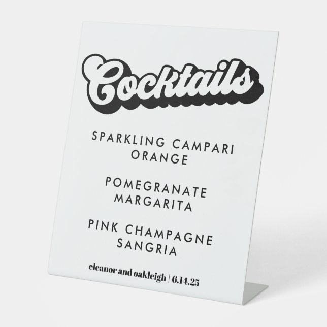 Cocktails in Schwarz und Weiß Sockelschild (Vorderseite)