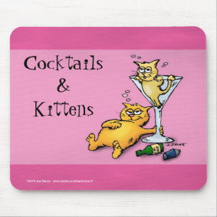 Cocktails & Kittens Pink Cartoon Mouse Pad Mousepad