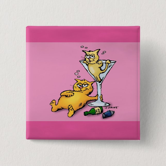 Cocktails & KIttens - Schaltfläche "Rosa Cartoon" Button (Vorderseite)