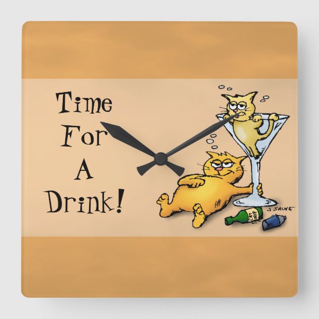 Cocktails & Kittens TIme für eine Drink Gold Uhr (Vorderseite)