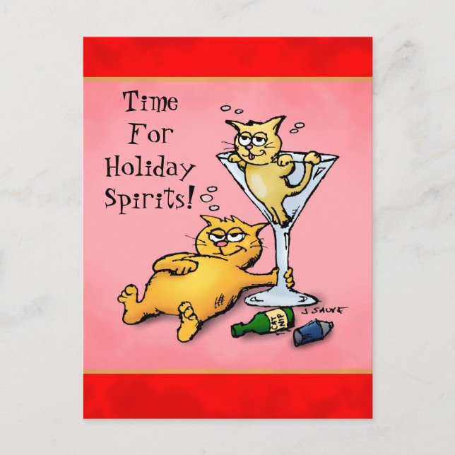 Cocktails & Kittens Urlaub Spirituosen Postkarte (Vorderseite)
