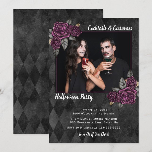 Cocktails Kostüme Gotische Rose Foto Halloween Einladung (Vorne/Hinten)