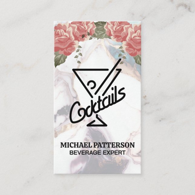 Cocktails Martini-Logo | Marmor und Rose Visitenkarte (Vorderseite)