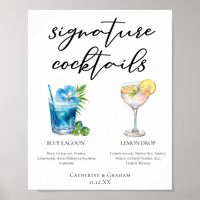 Cocktails-Menü auf der Hochzeitsfeier Poster (Vorne)