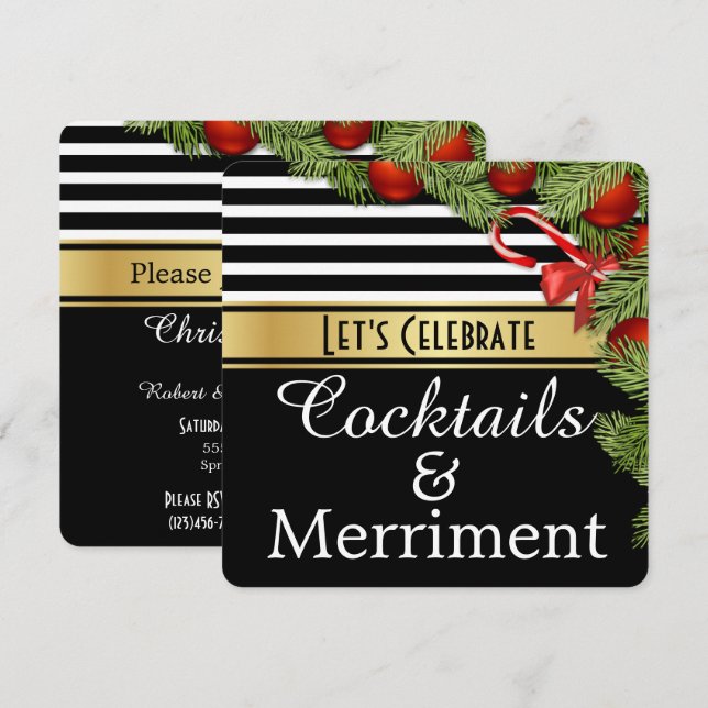 "Cocktails & Merriment" Invitation de Fête de Vaca (Devant / Derrière)