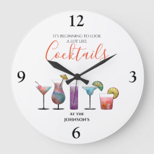 Cocktails mit personalisiertem Namen Große Wanduhr
