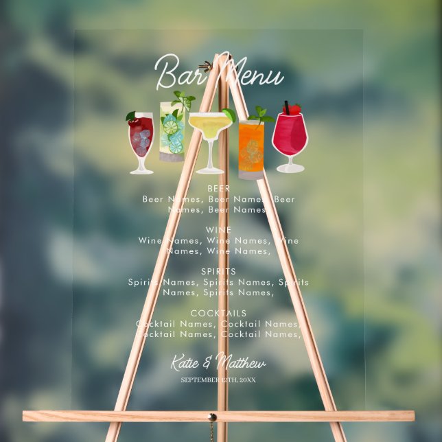 Cocktails & Party Bar Drinks Hochzeitsmenü Acrylschild (Neutral)