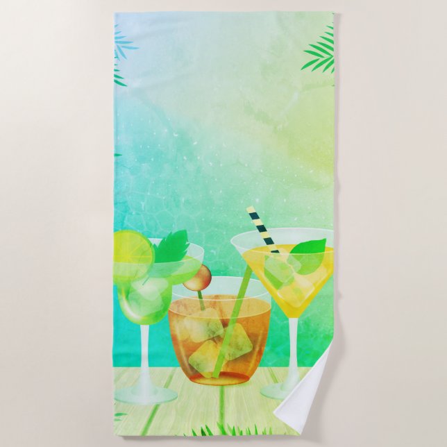 Cocktails Pool mit tropischem Strand Strandtuch (Vorderseite)