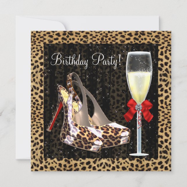 Cocktails Roter Leopard Schuhe Geburtstag Einladung (Vorderseite)