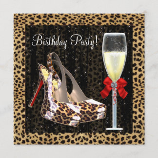 Cocktails Roter Leopard Schuhe Geburtstag Einladung