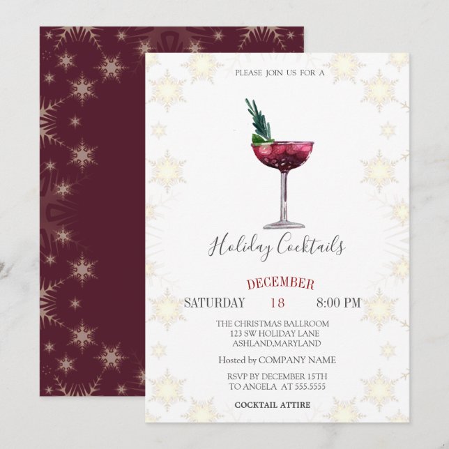 Cocktails Snowflakes Unternehmen Weihnachten Einladung (Vorne/Hinten)