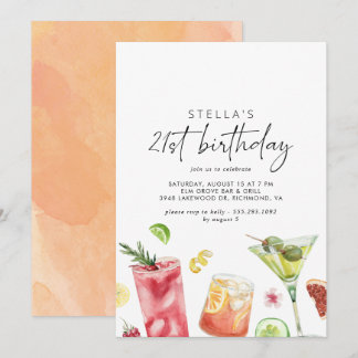 Cocktails | Spaß Niedlich 21. Geburtstag Party Einladung