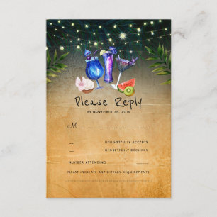 Cocktails Strand Hochzeit UAWG RSVP Karte