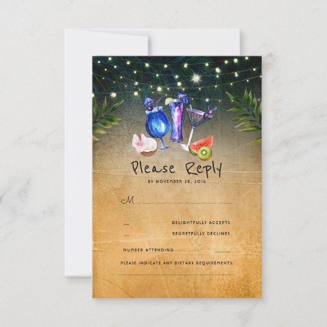 Cocktails Strand Hochzeit UAWG RSVP Karte (Vorderseite)