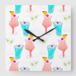 Cocktails trinken Muster Barkeeper Quadratische Wanduhr