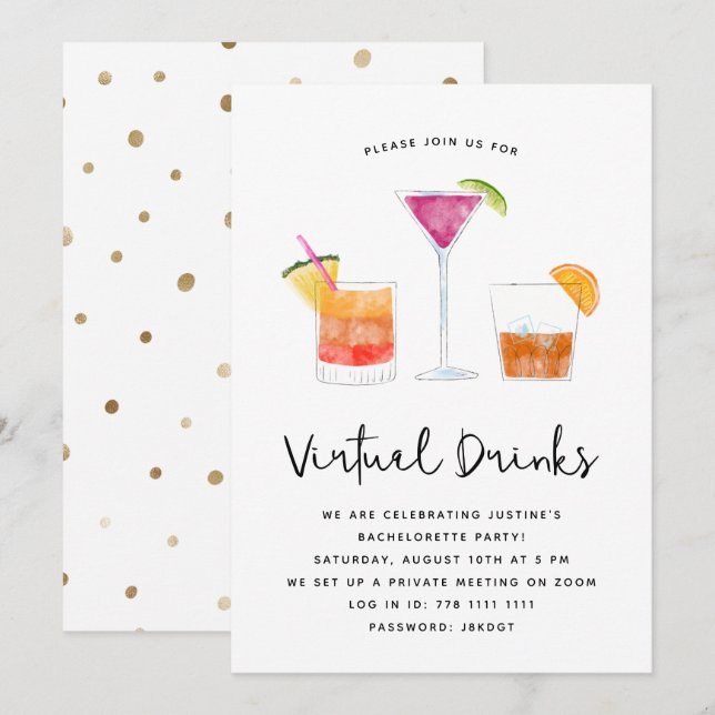 Cocktails trinken virtuelles Party Einladung (Vorne/Hinten)